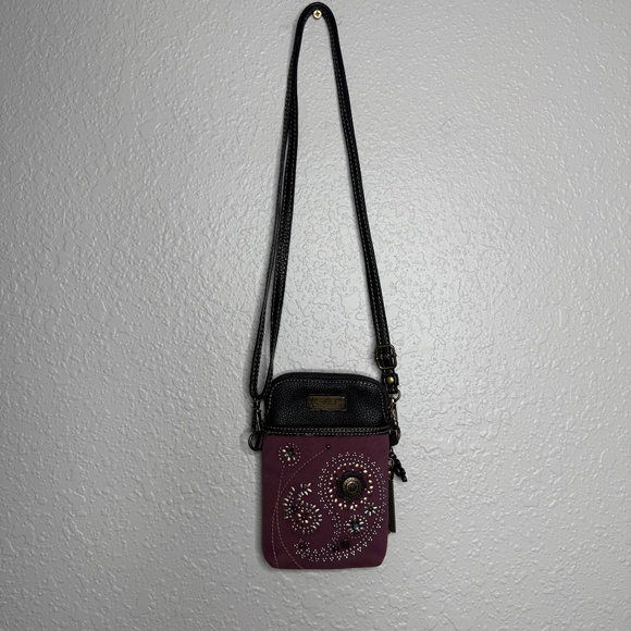 Chala Dazzled Purple Paisley Cell Phone Crossbod Purse adustable strap in - Picture 12 of 15